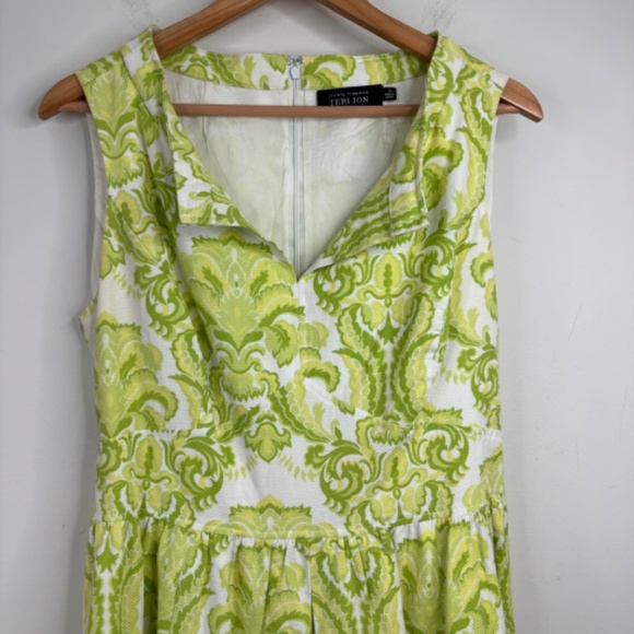 Teri Jon Rickie Freeman Sleeveless Dress 14 Green Print Preppy Old Money Spring - Picture 2 of 13